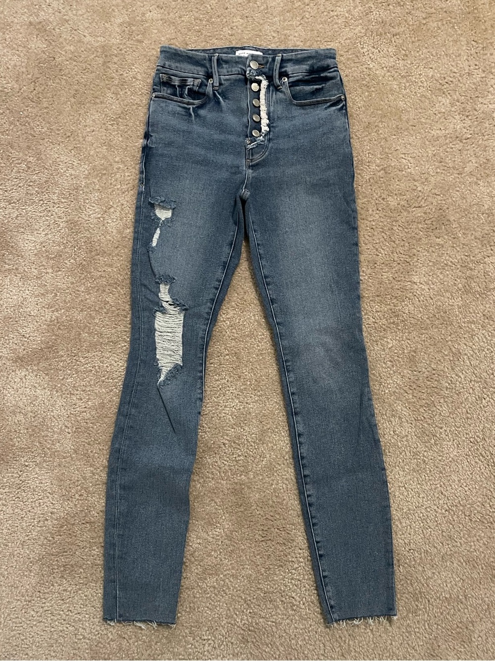 Good American High-Rise Distressed Skinny Jeans - Dark Wash
